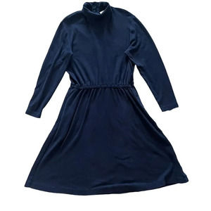 Talbots Petite Women's‎ Large Navy 100% Cotton Midi Long Sleeve Dress
